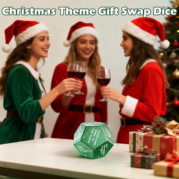 Santa Swap Gift Exchange Dice, Xmas Stocking Stuffers 2025, Snowflake Exchange Game, 12 Sided Dice for Holiday Parties, Family Gatherings & Office Events with Themed Gameplay Actions