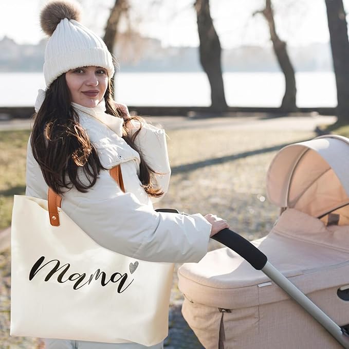 Lamyba New Mom Gifts, Mama Bag Tote with Makeup Bag, Cool Gifts for Mom to be/Expecting Mom/Pregnant Women