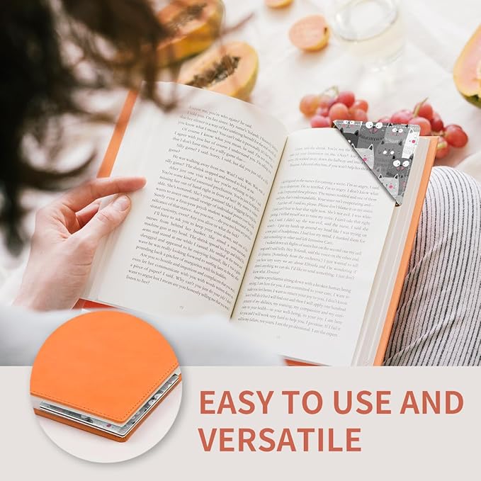 Cute Leather Bookmarks, Fun Triangle Making Corner Bookmark, Book Accessories for Reading Book Lovers, Unbreakable Page Markers for Women Men Cute Grey Cats