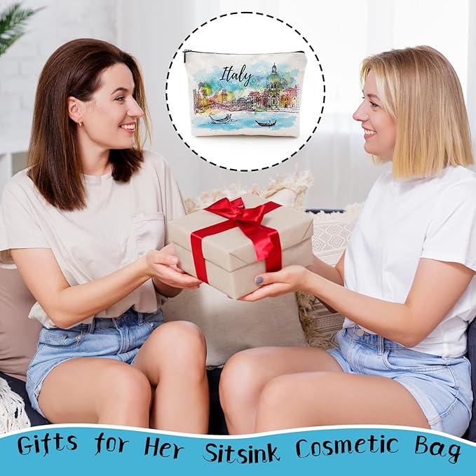 Italy Souvenirs Travel Essentials - Venice Scene Italy Gifts for Women, Italy Trip Souvenir Small Makeup Bag for Purse, Watercolor Italian Themed Birthday Christmas Gifts for Friends Family