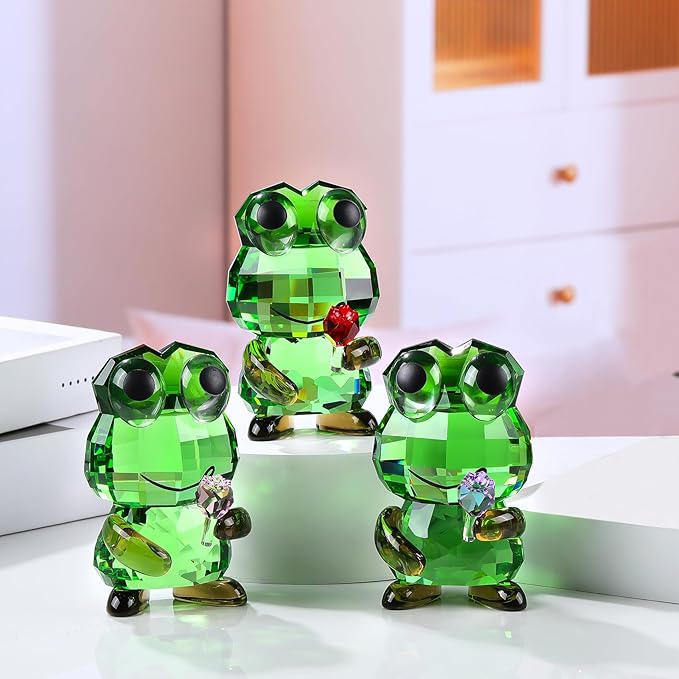 Crystal Frog Hold a Red Rose Figurine Gifts for Women - Funny Lucky Frog Animal Glass Ornament for Home Office Patio Tabletop Decor Housewarming Gift
