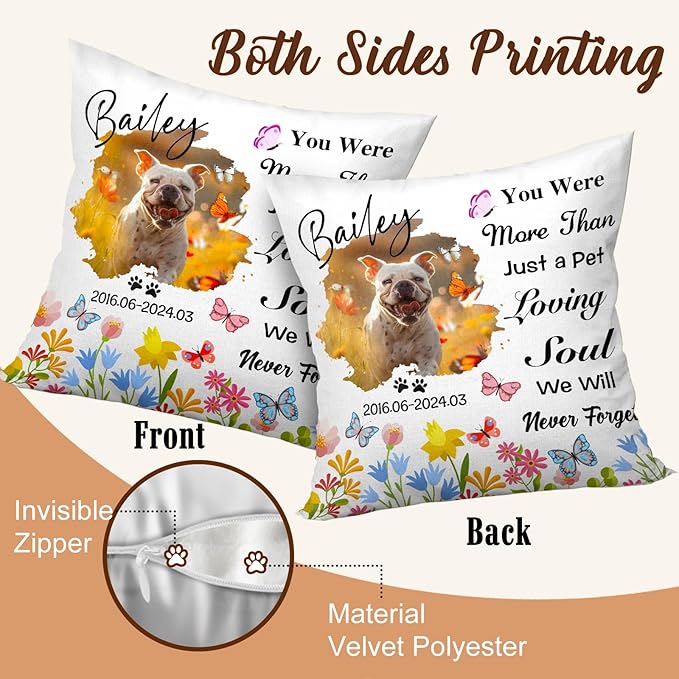Personalized Pet Memorial Throw Pillow with Photo (Insert Included) - Sympathy Gift for Dog or Cat Loss - Customized for Pet Lovers and Owners (Colorful)