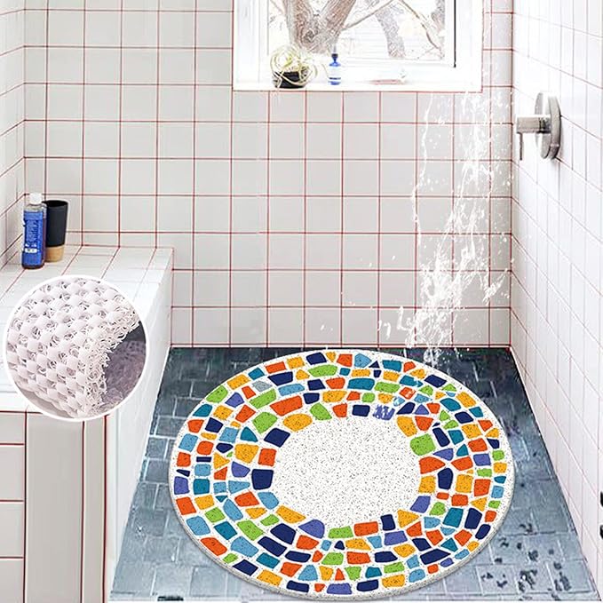 Shower Mat Non-Slip, Soft Comfort Bath Mat with Drainage Holes, PVC Loofah Massage Bathmat for Shower,Tub,Bathroom,Wet Areas, Quick Drying