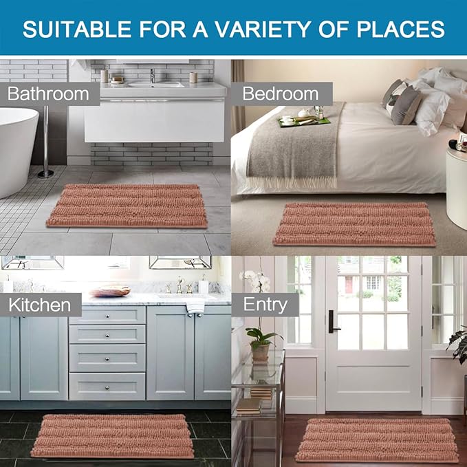 H.VERSAILTEX 2 Piece Set Bathroom Rugs Bath Mats Sets Super Absorbent Chenille Striped Bath Mats Non Skid Machine Wash Dry Rugs for Bathroom Floor (Muted Clay, 24 x 36 Plus 20 x 32 - Inches)