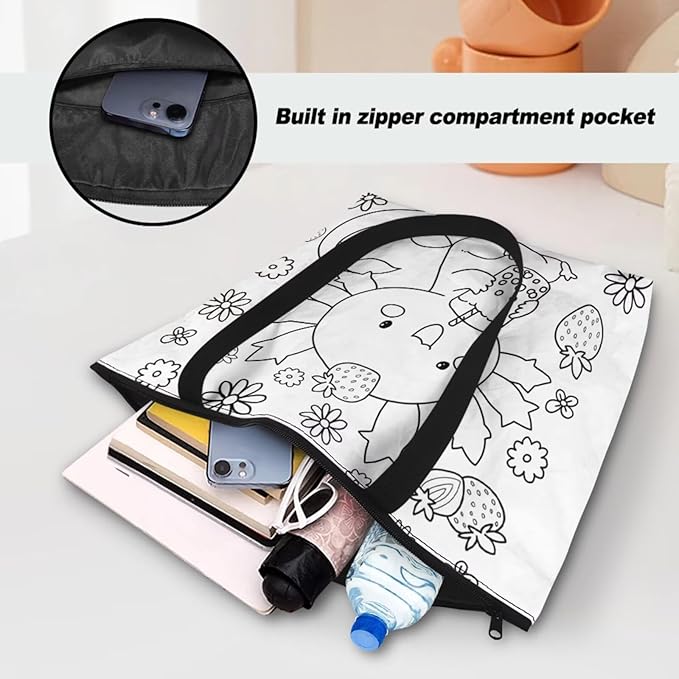 Cartoon Animal Printed DIY Coloring Tote Bag Waterproof Paper Handbags for Women Large Travel Shoulder Bags Purses