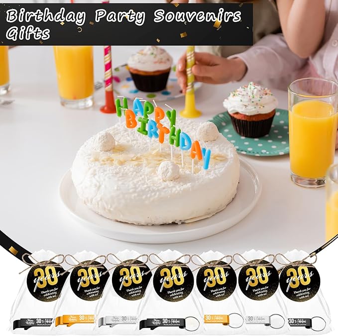 Dandat 54 Sets 30th Birthday Party Favors for Guests Birthday Beer Opener Keychain Cheers to 30 Bottle Opener Keychain with Thank You Cards and Gift Bags for Anniversary Wedding Party Favors