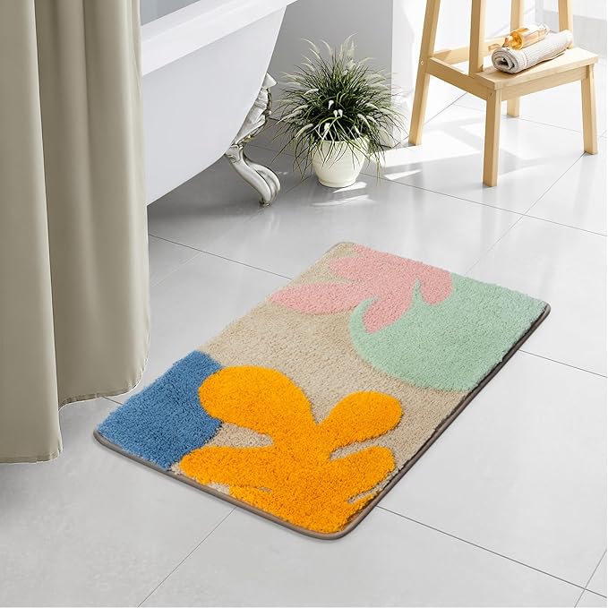 Uphome Bathroom Rugs Modern Abstract Bath Mat Non Slip Water Absorbent Cute Bath Rug Soft Microfiber Machine Washable Minimalist Art Floor Mats for Tub Bathroom Indoor Doormat,18"x26"