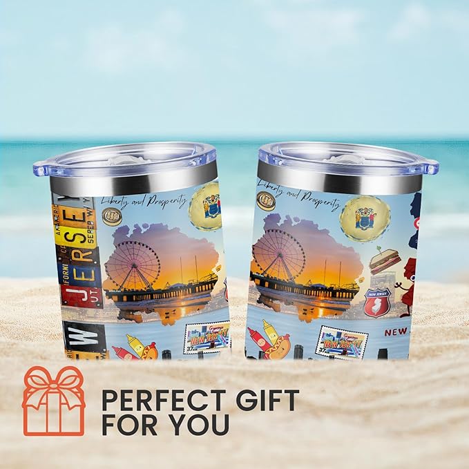 12oz Coffee Mug New Jersey State Insulated Coffee Cups, United States Map Travel Mug Landmark, Birthday Gifts Cute Mugs with Lid and Straw Gifts for Mom
