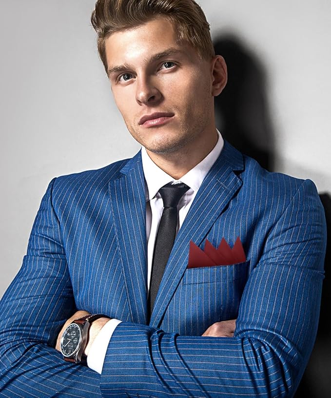 Premium Pre-Folded Four-Point Suit Pocket Square for Men with Sewn Pocket Fold