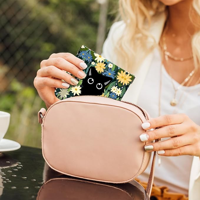 2Pcs PU Leather Small Squeeze Coin Purse Pouch Mini coin Bag Unique And Cute Wallet Cosmetic Bags Change Bag For Women Girls Men (Flowers and Black Cats