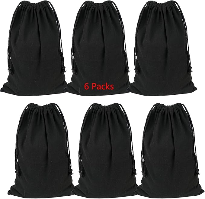 Lanyani 6 Packs Bank Coin Money Cash Bag Sacks, 12" x 17" Canvas Deposit Change Transit Bags with Drawstring, Heavy Duty, Black