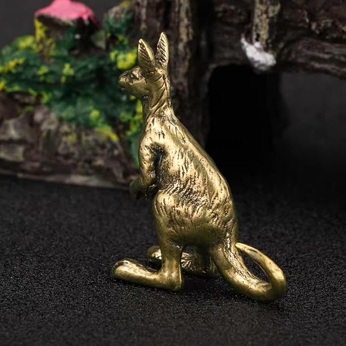 Brass Animals Figurine Decorative,Metal Statue,Set of 2 Pure Brass Kangaroo Statues,1.62 Inches Tall,Exquisite Animal Decor Figurines,Ideal Decor for Home,Office,or Café