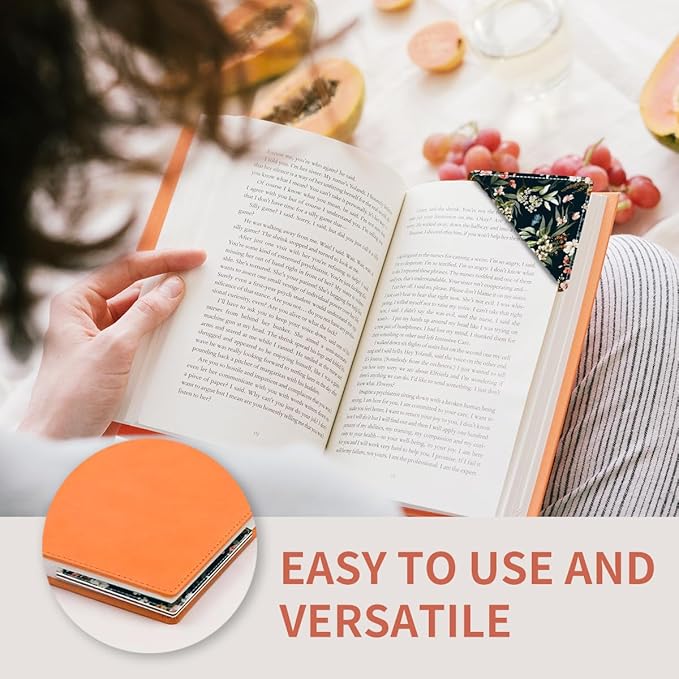 Cute Leather Bookmarks, Fun Triangle Making Corner Bookmark, Book Accessories for Reading Book Lovers, Unbreakable Page Markers for Women Men Watercolor Flower