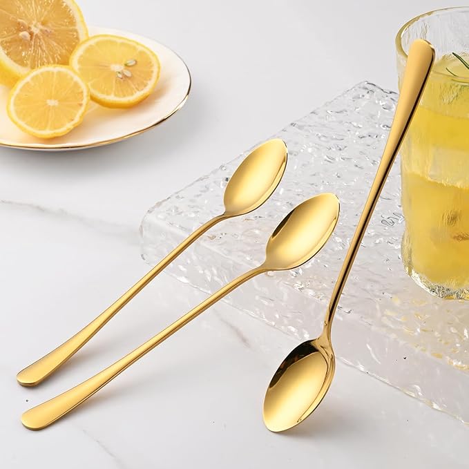 7.5 Inch Gold Iced Tea Spoons,Set Of 8 Stainless Steel Long Coffee Spoons,Long Handle Stirring Spoon For Dessert,Coctails,Ice Cream,Milk,Iced Teaspoons For Bar
