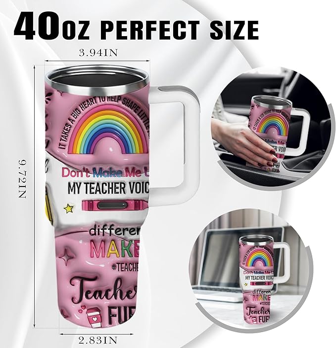 Teacher Appreciation Gifts, Birthday Gifts for Teachers Tumbler 40oz, Teacher Gift for Women Coffee Travel Cup, Best Teachers Gift for Teacher's Day Graduation Back to School Christmas, Pink