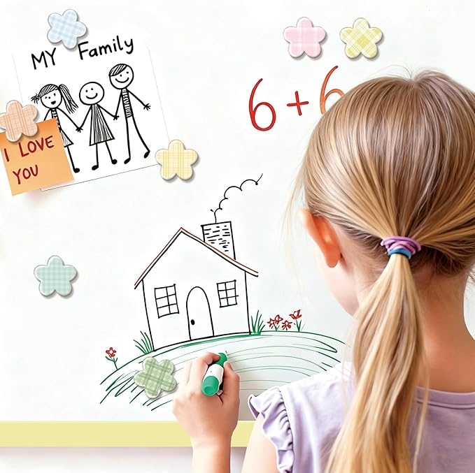 16 Pcs Floral Gingham Fridge Magnets, Strong Magnetic Cute Small Decorative Designs for Office, Kitchen, Home, School, Locker, Cabinet, Whiteboard & Gift, Flowers Magnet