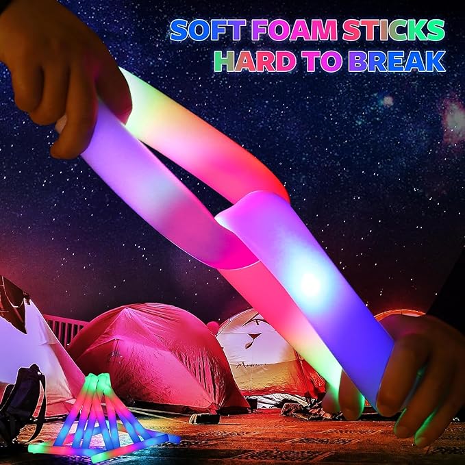 220 PCS LED Foam Glow Sticks Bulk, Glow in the Dark Party Supplies with 3 Modes Colorful Flashing, Neon Party Favors for Birthday, Wedding, Carnival, Concert, New Year