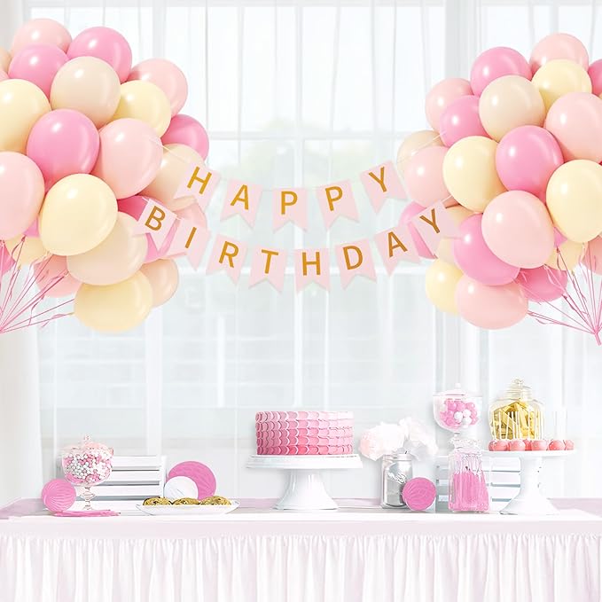 60pcs Pink and Yellow Balloons 12inch, with Sand White Latex Balloons for Anniversary Wedding Baby Shower Birthday Party Decorations