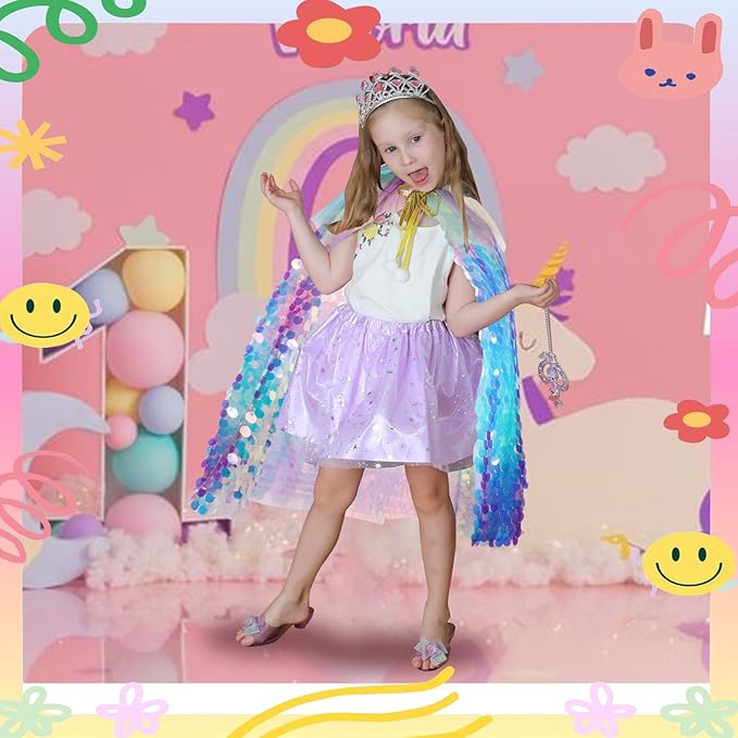 Meland Princess Dress Up for Girls 3-8, 11Pcs Mermaid Cape with Crown, Dress Up Clothes Birthday Gift Toys for Girls Toddlers