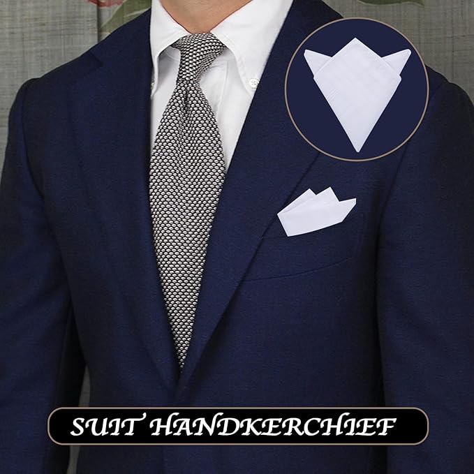 GB Men's Handkerchiefs 100% Cotton Solid White with Stripe Large Classic Hankies Bulk Set