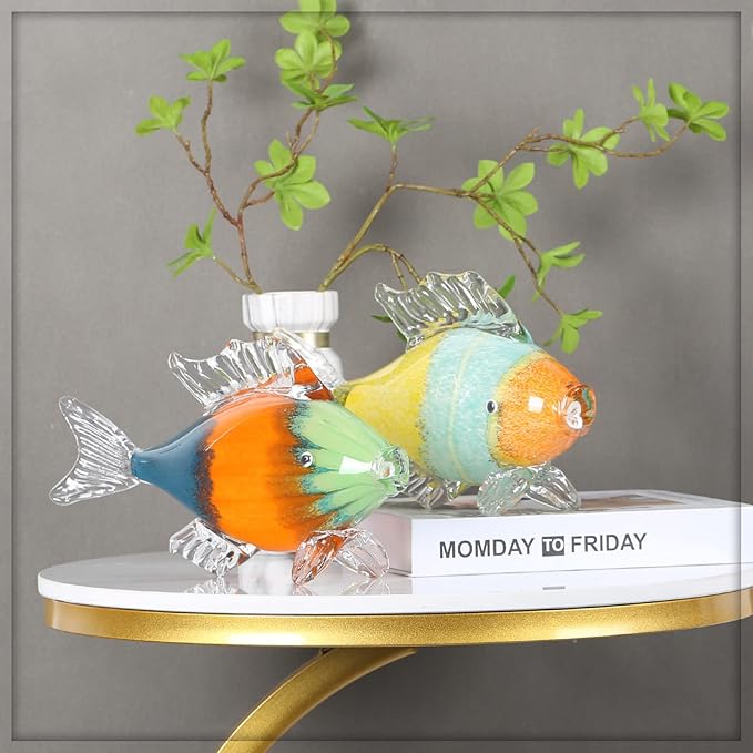 Colorful Glass Fish Sculpture, Hand Blown Fish Glass Figurine, Birthday Gift for Marine Animal Series, Desk Glass Paperweight (AE-3)