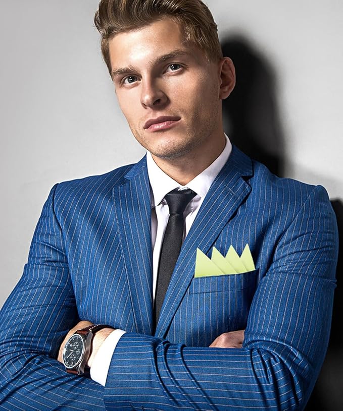 Premium Pre-Folded Four-Point Suit Pocket Square for Men with Sewn Pocket Fold