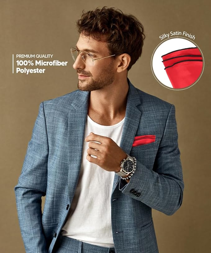 Premium Pre-Folded Four-Point Suit Pocket Square for Men with Sewn Pocket Fold