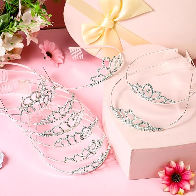 Lyrow 30 Pcs Tiara Crowns for Women Bulk Galentines Day Party Favors Crystal Queen Crowns with Comb Headband Silver Princess Tiaras for Birthday Wedding Halloween Christmas(Beautiful Style)
