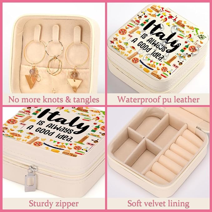 Italy Travel Gift Italy Lover Gifts Travel Jewelry Case Italy Themed Gifts for Italy Traveller Women Friends Sister Birthday Christmas Italian Bachelorette Party Favors Girls Trip Gifts