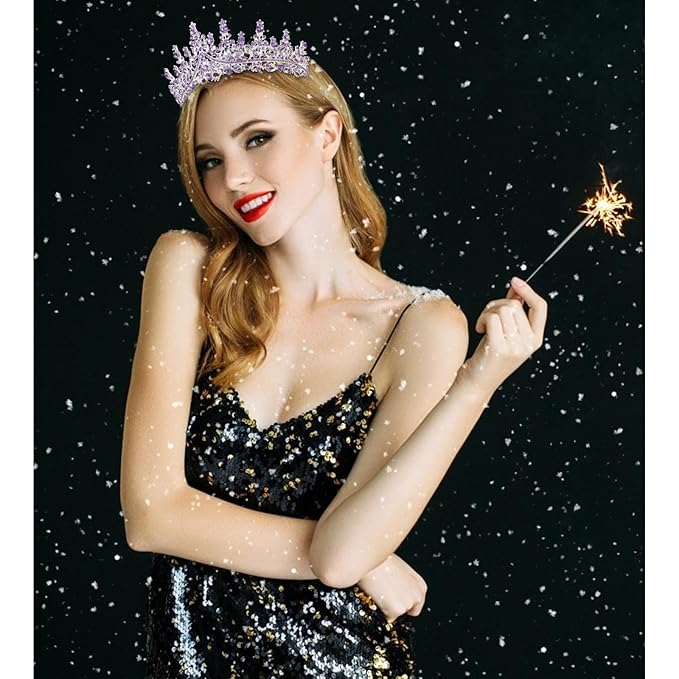 Velscrun Purple Crystal Birthday Tiara Crowns for Women Girls Elegant Princess Crown with Combs Birthday Girl Headband Sash Happy Birth Party Decorations Birth Hair Accessories