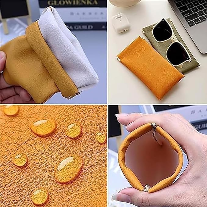 4PCS Leather Pouch, 2026 New Snap Closure Leather Organizer Pouch Self-Closing Mini Cosmetic Bag for Purse, Jewelry Eyeglasses Travel Accessories