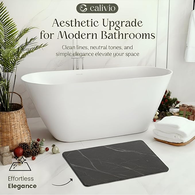 Quick Dry Shower Stone Bath Mat, Super Absorbent & Non-Slip 24 x 16 Inch Diatomaceous Earth Mat, Durable & Easy to Clean Diatomite Bath Mat for Bathroom Floor/Kitchen (Dark Gray)