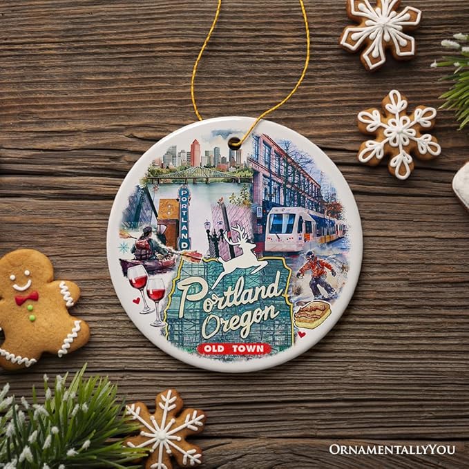 Artistic Portland City Ceramic Art Ornament, Oregon Souvenir