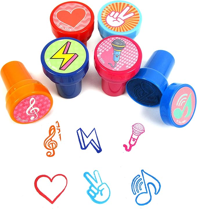 TINYMILLS 24 Pcs Music Assorted Stamps for Kids Self Ink Stamps, Birthday Party Favors, Goody Bag Fillers, Carnival Gifts, Pinata Filler, Classroom Rewards, Tween Birthday Gift