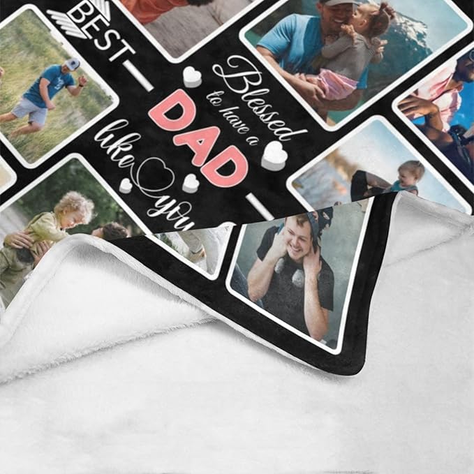 Custom Blanket Gifts for DAD, Customized Blankets with Photos, Make a Personalized Bed Throws to My DAD for Fathers Day, Custom Souvenir Throw Blanket for Best DAD Ever, 8 Collages Made In USA