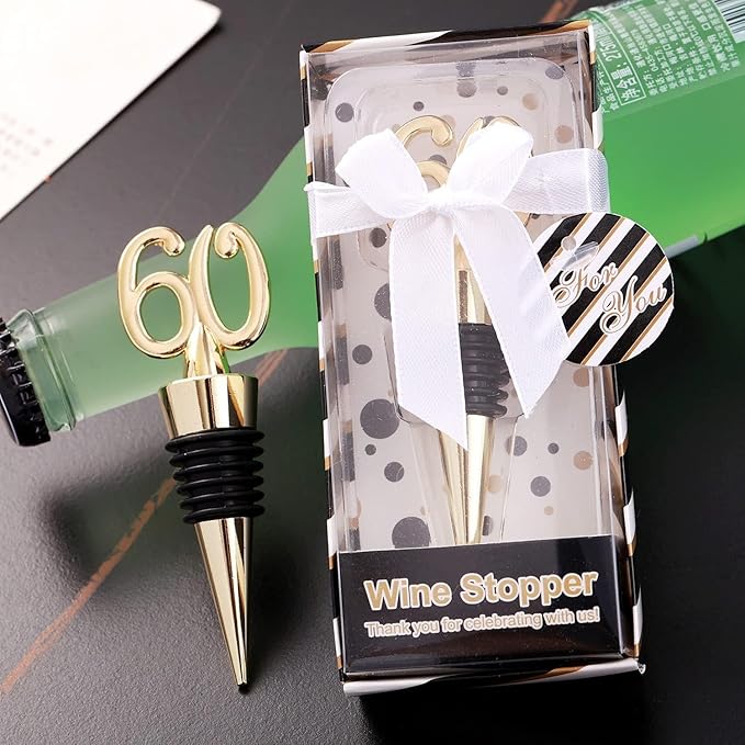12pcs Wine and Beverage Bottle Stoppers for Birthday Wedding Favor Bridal Party Shower or Engagement Souvenir Gift Supplies,Party Favor for Guests (12, 60th Stopper)