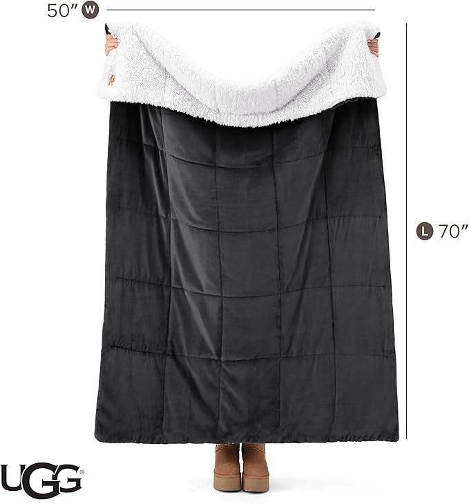 UGG Nita Throw Blanket Soft Reversible Plush Throw for Couch or Bed Washable Warm Fluffy Blanket for College Dorm Essentials and Bedding with Down Alternative Fill, 50-inch x 70-inch, Charcoal Grey