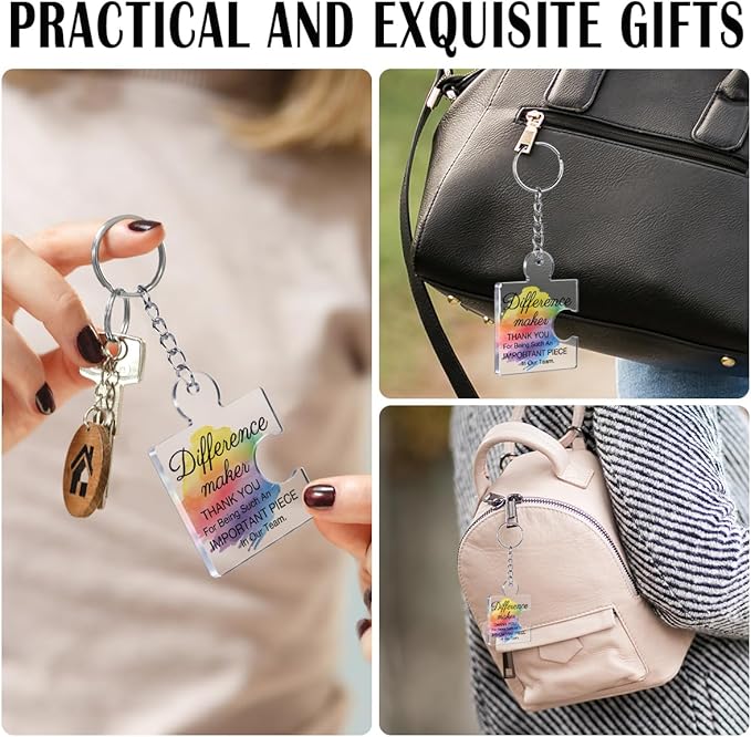 Team Appreciation Gifts for Employee Coworker Staff Bulk, Teamwork Thank You Gift Set Puzzle Piece Acrylic Keychains