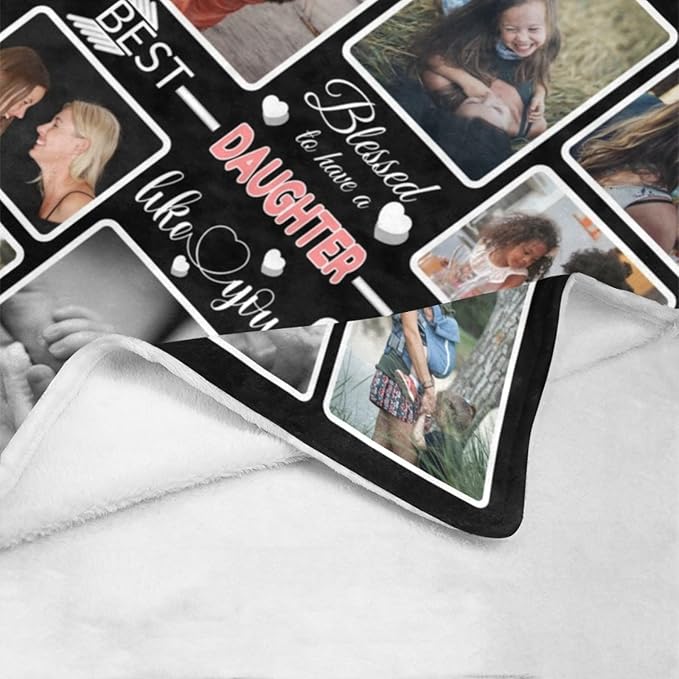 Custom Blanket Gifts for Daughter, Customized Blankets with Photos, Make a Personalized Bed Throws to My Daughter, Custom Souvenir Throw Blanket for Best Daughter Ever, 8 Collages Made in USA