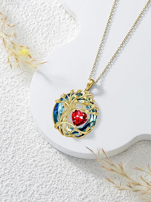 TOUPOP Tree of Life Birthstone Necklace 925 Sterling Silver Pendant Austrian Crystal Jewelry Anniversary Valentine's Day Birthday Gifts for Women Mom Her Wife