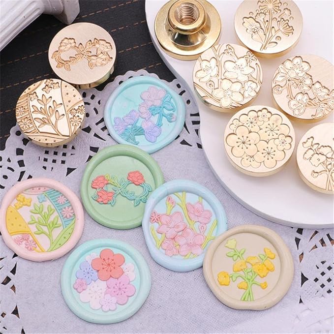 JUPPE 6Pcs Flower Series Wax Seal Stamp Set, Flower Wax Seal Sealing Wax Plant Leaf Wax Stamp Wedding Birthday Party Invitation Sealing Stamp Set (6Pcs Set)