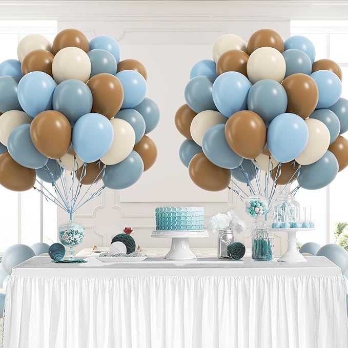 60pcs Blue and Brown Balloons 12inch with Brown Dusty Pastel Blue Sand White Balloons for One Sweet Cookie Birthday Gender Reveal Baby Shower Party Decorations
