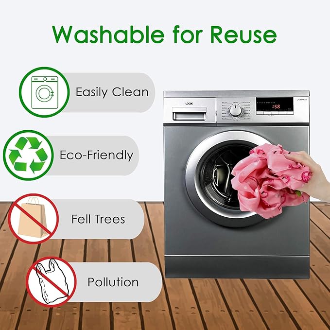 BeeGreen Reusable Grocery Bags Flowers Reusable Kitchen Bags Bulk Foldable-Machine Washable with Zipper Storage Pouch 6 Packs