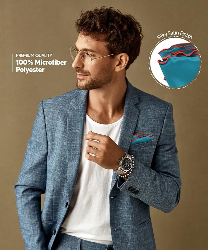 Premium Pre-Folded Four-Point Suit Pocket Square for Men with Sewn Pocket Fold
