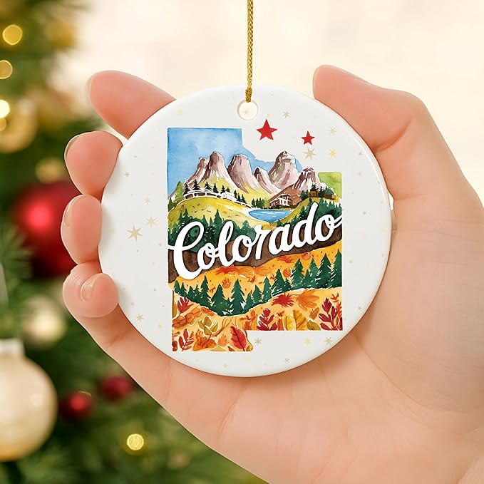 USA State Landmark Ceramic Ornament β Round Glossy Christmas Decoration Featuring U.S. State Art, Landmarks & Holiday Scenery β Collectible Travel Souvenir Ornament Series (Colorado)