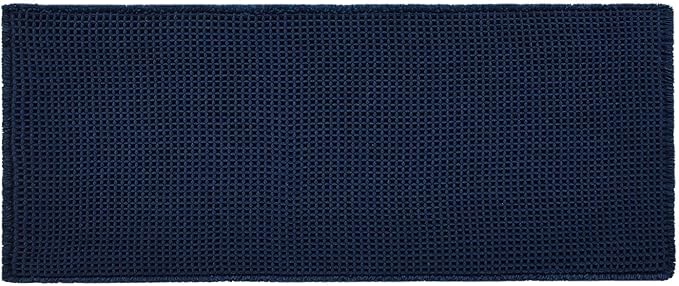 Waffle Runner Rug Bathroom, Long Boho Bathroom Rugs Non Slip Washable Super Absorbent Quick Dry Farmhouse Bath Decor, 72"x24" Navy Blue