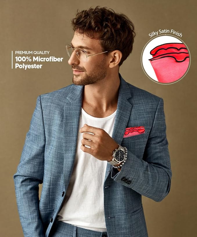 Premium Pre-Folded Four-Point Suit Pocket Square for Men with Sewn Pocket Fold