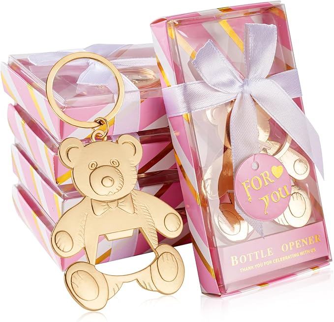 24 pcs Baby Shower Party Favor Bottle Opener Party Supplies Decoration Baby Shower Return Gift for Guest Baby Shower Souvenir for Boy or Girl Bridal Shower Bar Tools (Pink Bear,24)