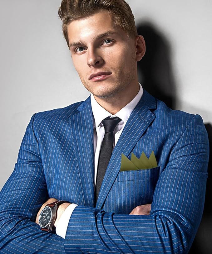 Premium Pre-Folded Four-Point Suit Pocket Square for Men with Sewn Pocket Fold