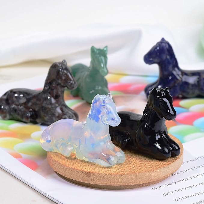 2.2 Inch Black Obsidian Horse Crystal Figurines,Hand-Carved Healing Crystals Decor, Horse Statues Stone Energy Gemstones,in Bedroom Office Meditation Memorial Gifts for Girls and Women